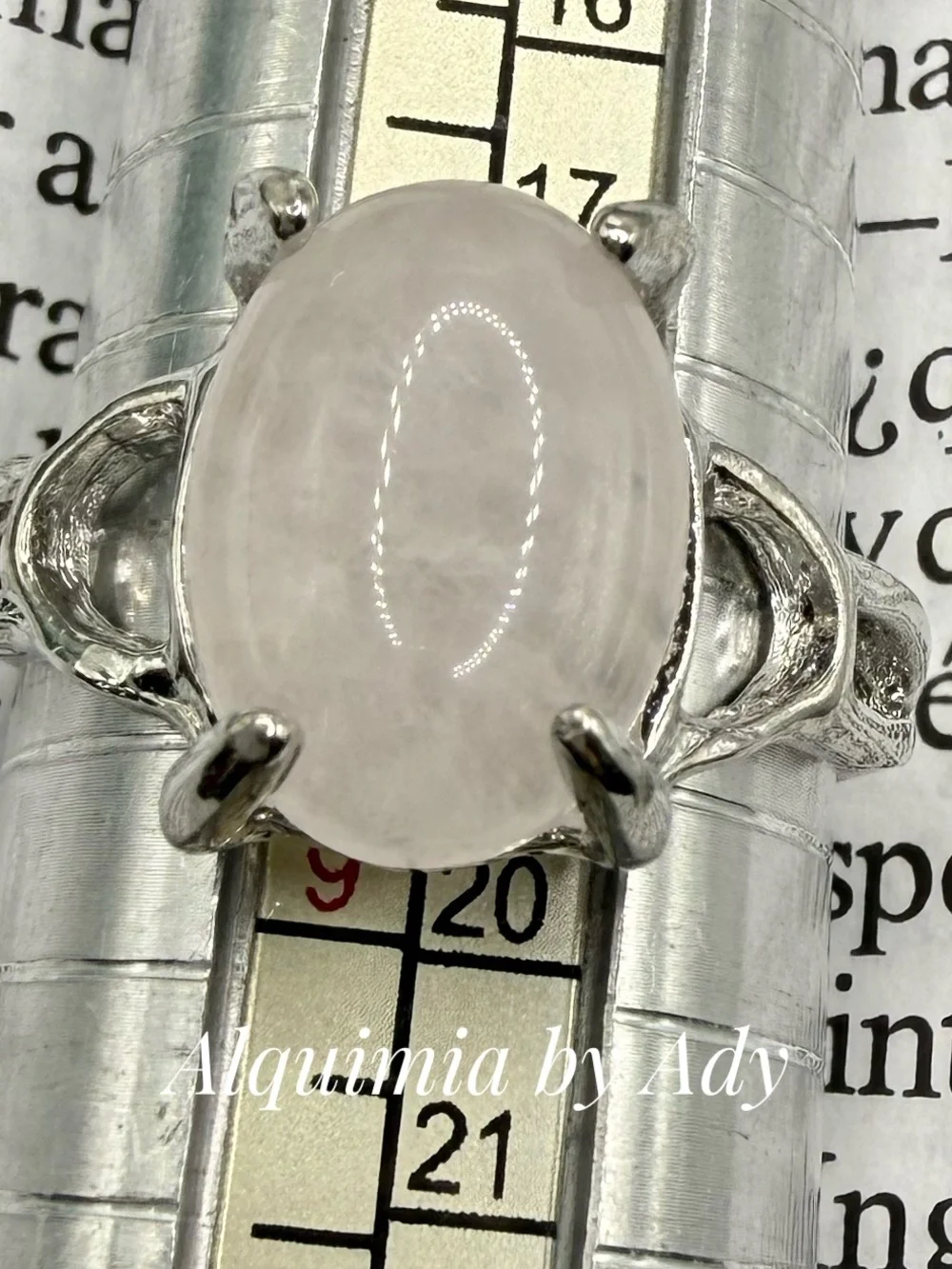 Pink Quartz Rhodium Silver Ring – 20mm Oval Stone, Tarnish-Resistant